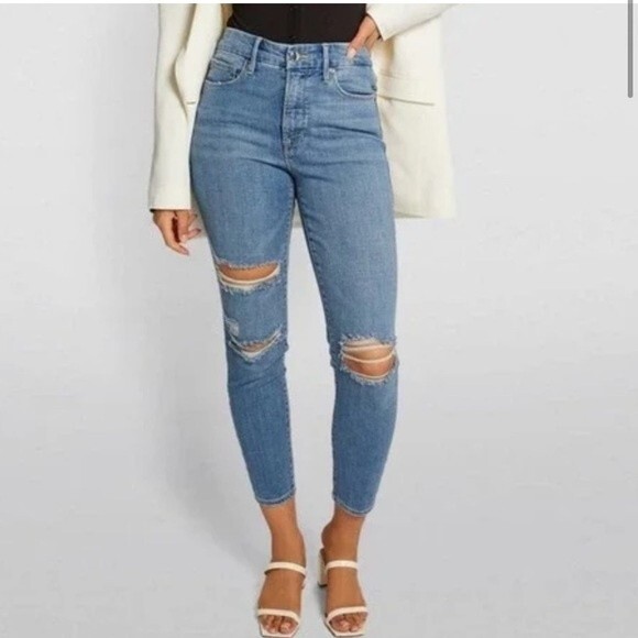 NWOT Good American Good Legs High Waist Ripped Crop Skinny Jeans Size 0/25 - Picture 2 of 9